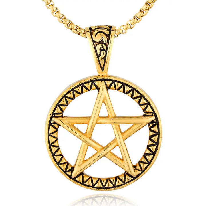 Buddha Stones Pentagram Titanium Steel Balance Necklace Pendant - BWOOOH - Gold - Necklaces &amp; Pendants