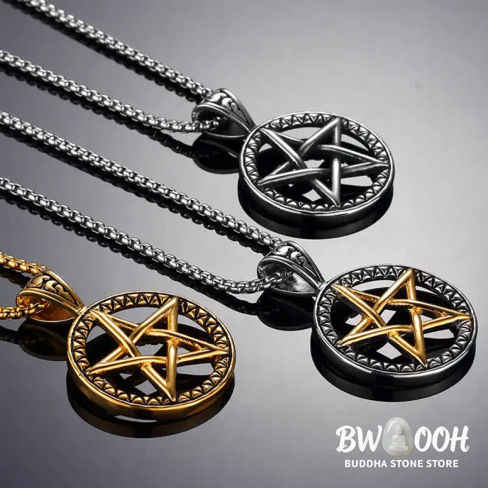 Buddha Stones Pentagram Titanium Steel Balance Necklace Pendant - BWOOOH - Necklaces & Pendants