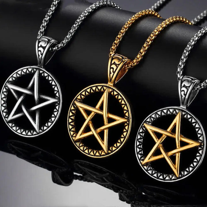 BWOOOH Pentagram Titanium Steel five-element balance and protection pendant necklace on 45cm chain