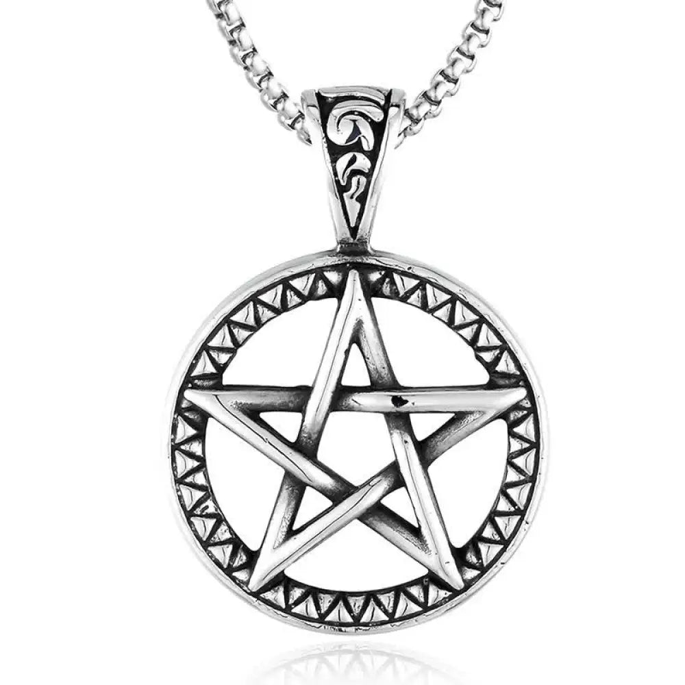 Buddha Stones Pentagram Titanium Steel Balance Necklace Pendant - BWOOOH - Silver - Necklaces &amp; Pendants