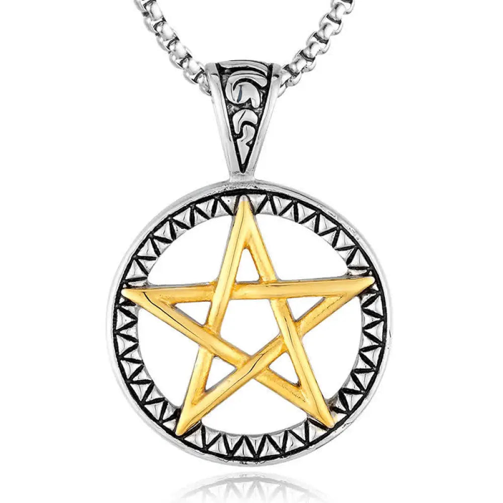 Buddha Stones Pentagram Titanium Steel Balance Necklace Pendant - BWOOOH - Yellow - Necklaces &amp; Pendants