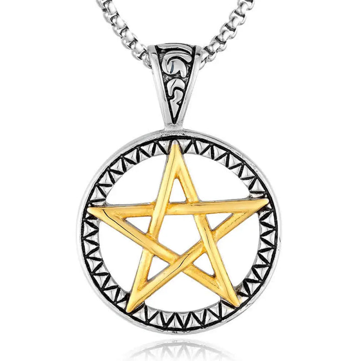 Buddha Stones Pentagram Titanium Steel Balance Necklace Pendant - BWOOOH - Yellow - Necklaces &amp; Pendants