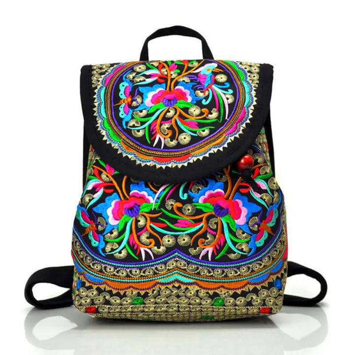 Buddha Stones Peony Chinese Money Tree Embroidery Canvas Backpack - Chinese Money Tree / 23*13*29cm - Backpack