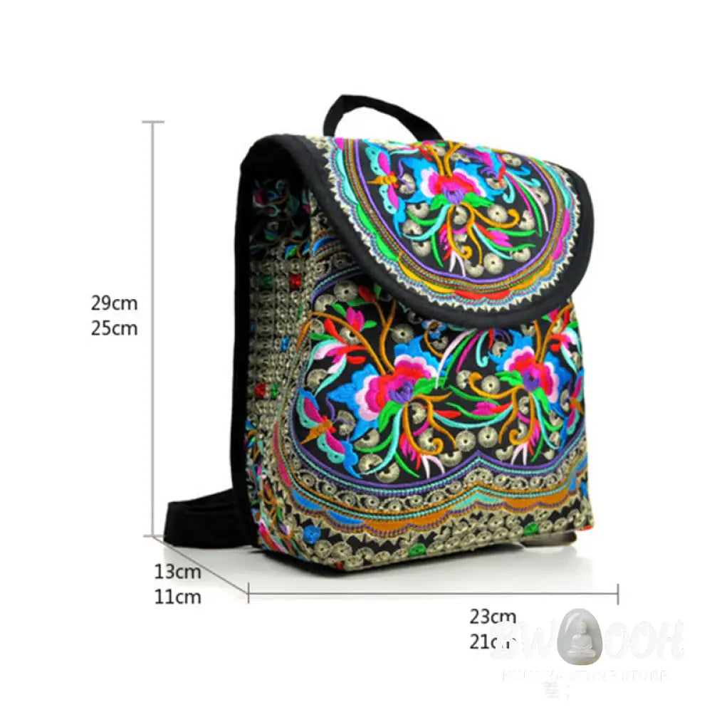 Buddha Stones Peony Chinese Money Tree Embroidery Canvas Backpack - Backpack