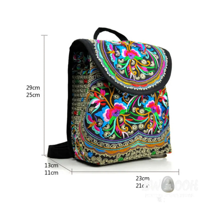 Buddha Stones Peony Chinese Money Tree Embroidery Canvas Backpack - Backpack