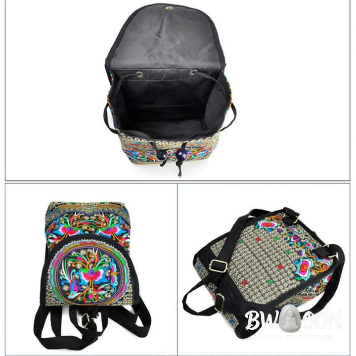 Buddha Stones Peony Chinese Money Tree Embroidery Canvas Backpack - Backpack