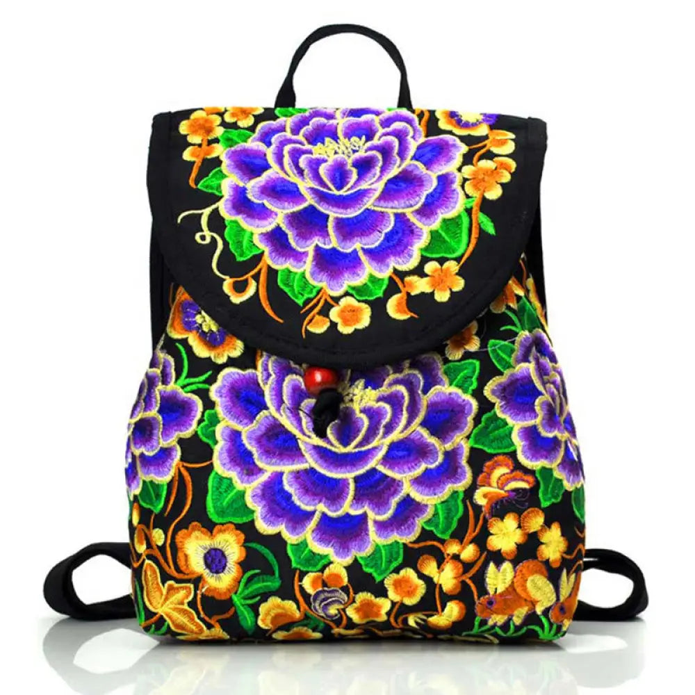 BWOOOH Peony Chinese Money Tree Embroidery Canvas Backpac