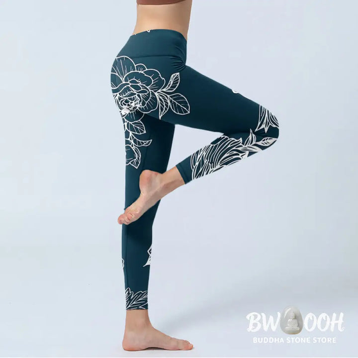BWOOOH printed yoga leggings - Peony Epiphyllum Flowers Print Gym Fitne