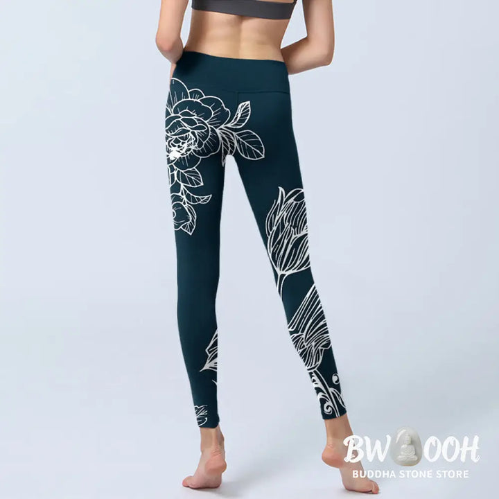 BWOOOH printed yoga leggings - Peony Epiphyllum Flowers Print Gym Fitne