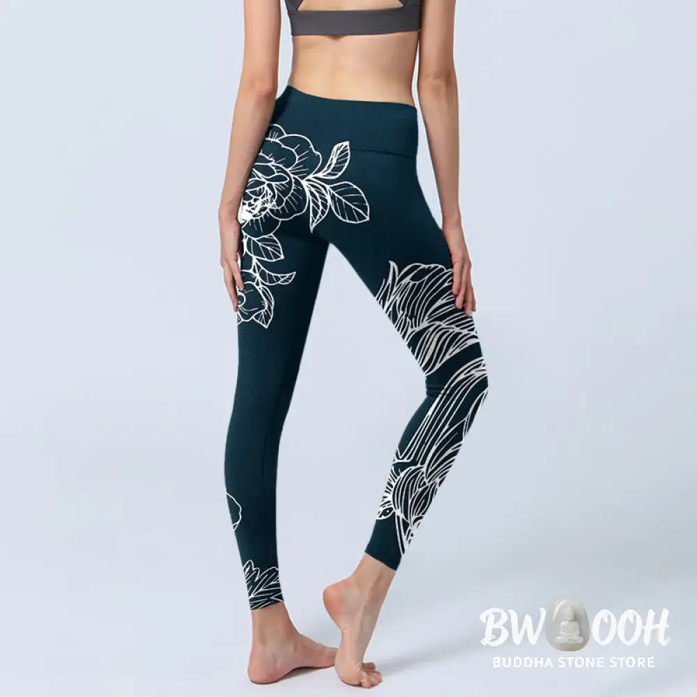 BWOOOH printed yoga leggings - Peony Epiphyllum Flowers Print Gym Fitne