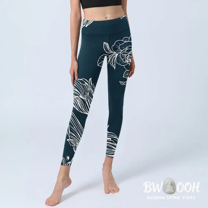 BWOOOH printed yoga leggings - Peony Epiphyllum Flowers Print Gym Fitne