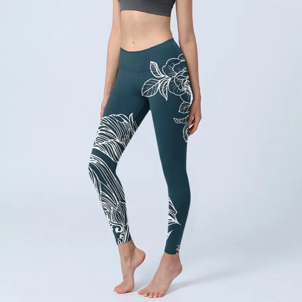 BWOOOH printed yoga leggings - Peony Epiphyllum Flowers Print Gym Fitne