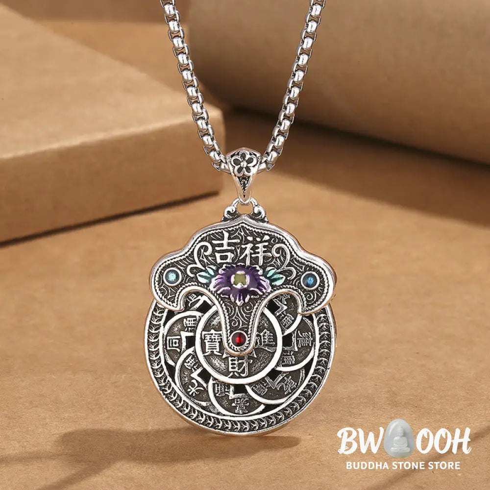 Buddha Stones Peony Flower Copper Coins Wealth Necklace Pendant - BWOOOH - Peony Flower Copper Coin Necklace
