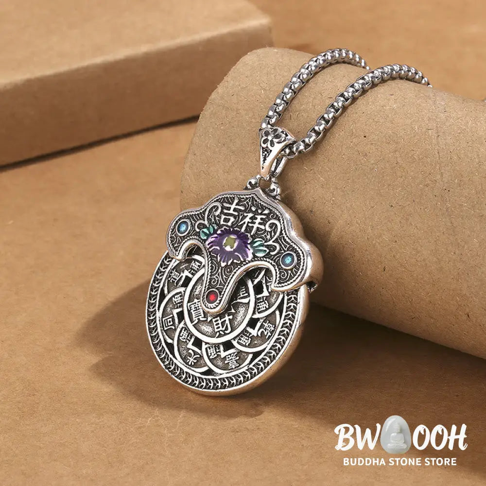 Buddha Stones Peony Flower Copper Coins Wealth Necklace Pendant - BWOOOH - Peony Flower Copper Coin Necklace