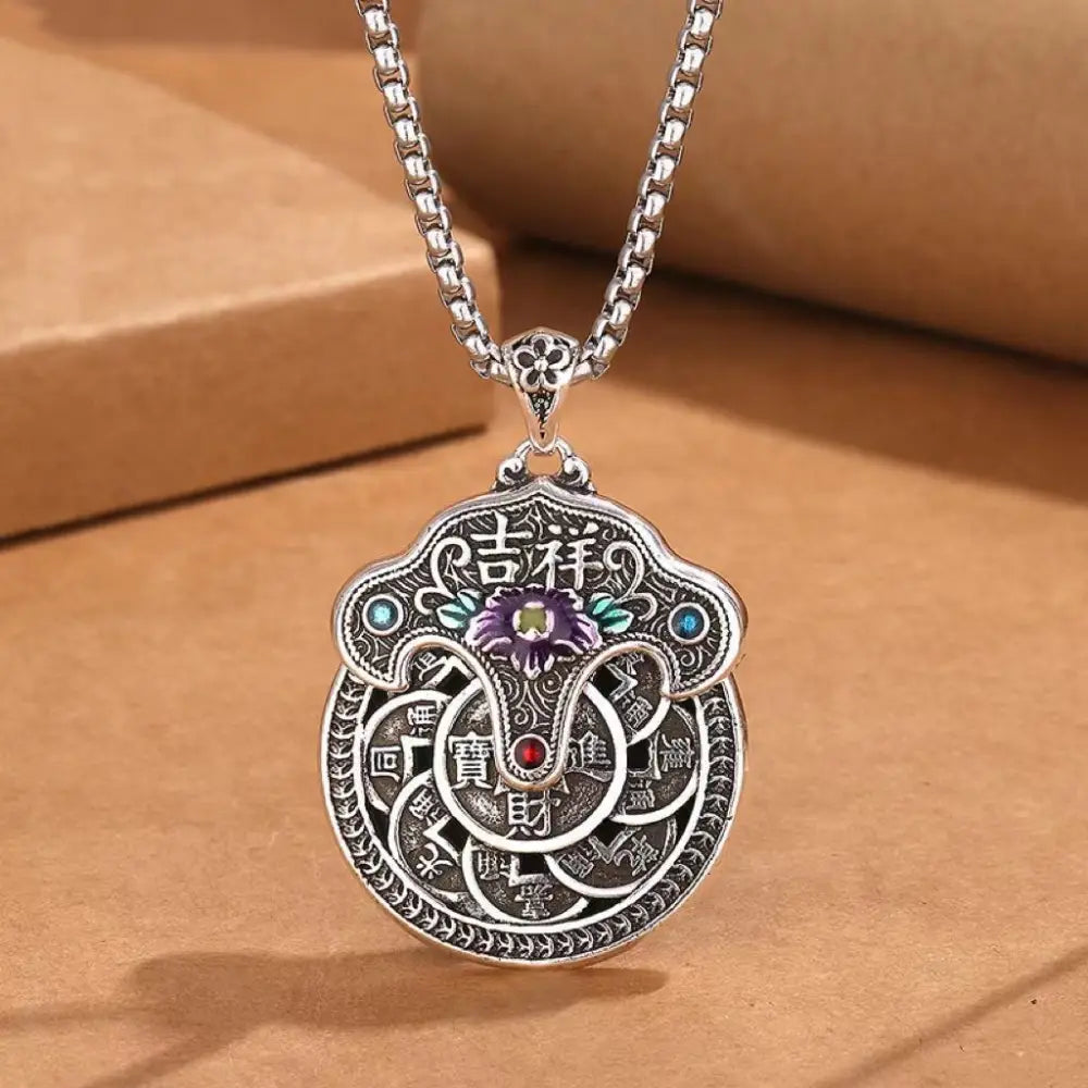 BWOOOH Peony Flower Copper Coins Wealth Necklace Pendant