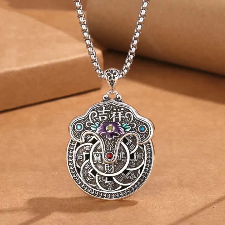BWOOOH Peony Flower Copper Coins Wealth Necklace Pendant
