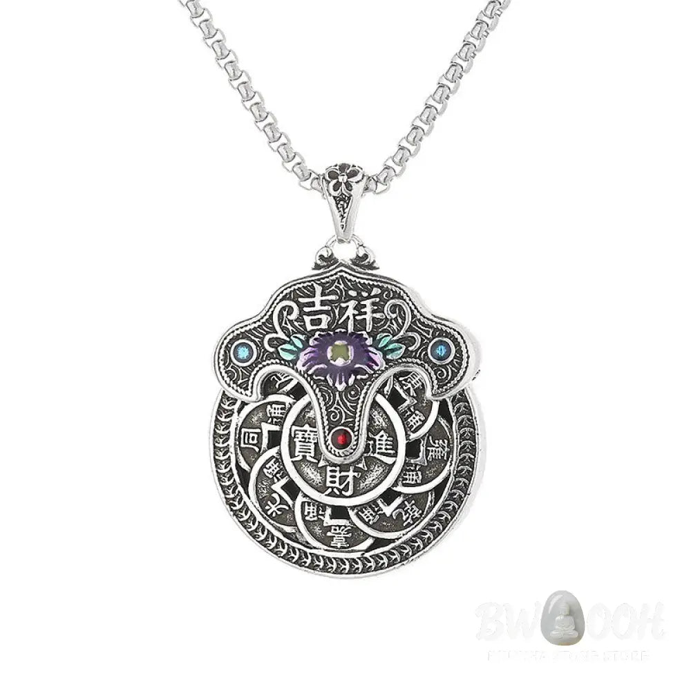 Buddha Stones Peony Flower Copper Coins Wealth Necklace Pendant - BWOOOH - Peony Flower Copper Coin Necklace