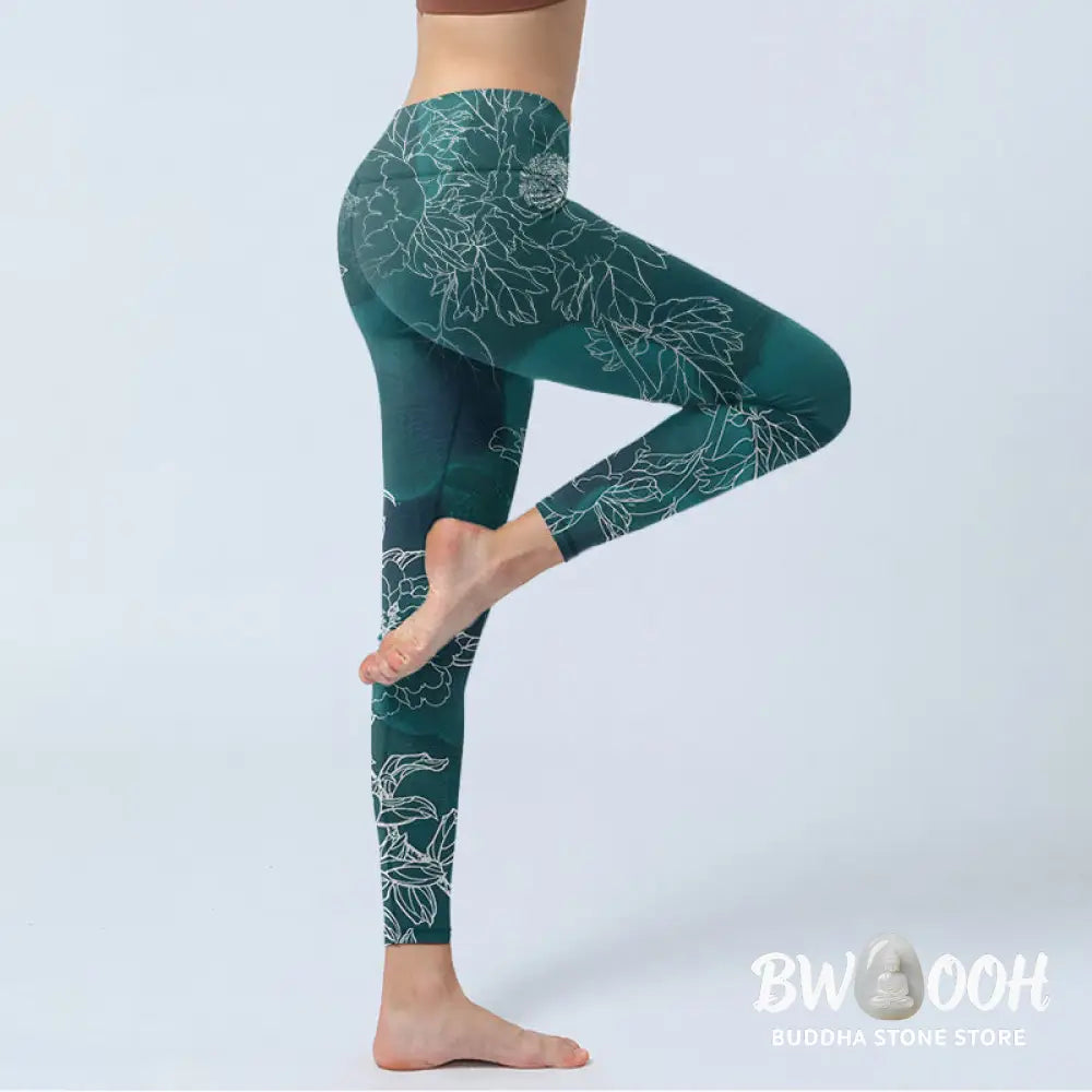 BWOOOH printed yoga leggings - Peony Flower Magpie Butterfly Print Gym 