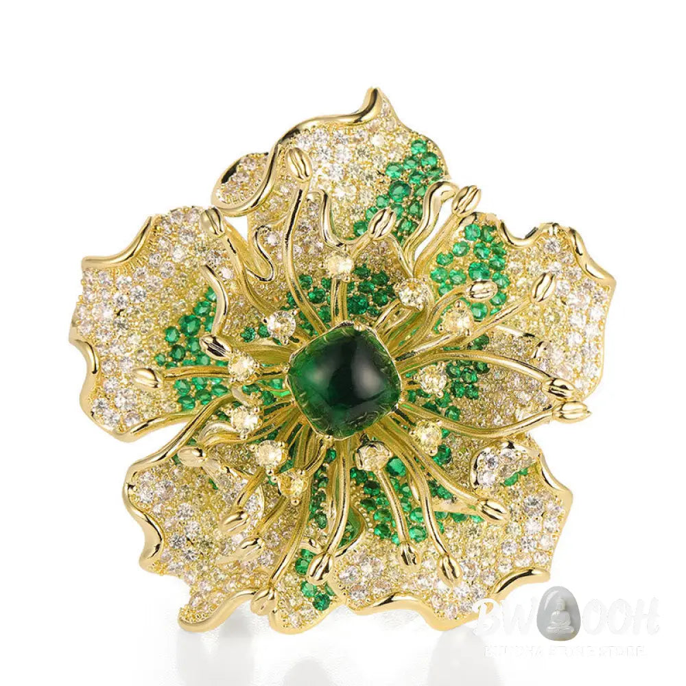Buddha Stones Peony Flower Prosperity Copper Brooch - Brooch