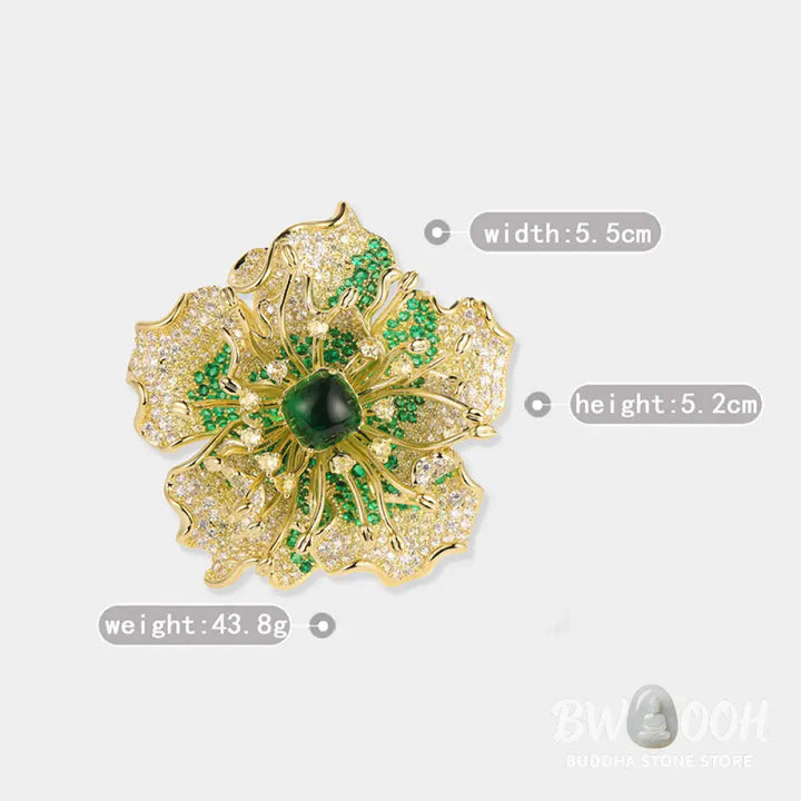 Buddha Stones Peony Flower Prosperity Copper Brooch - Brooch