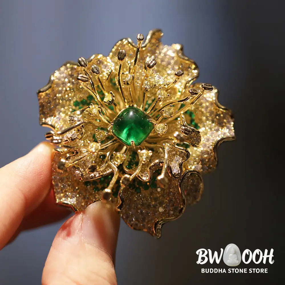 Buddha Stones Peony Flower Prosperity Copper Brooch - Brooch