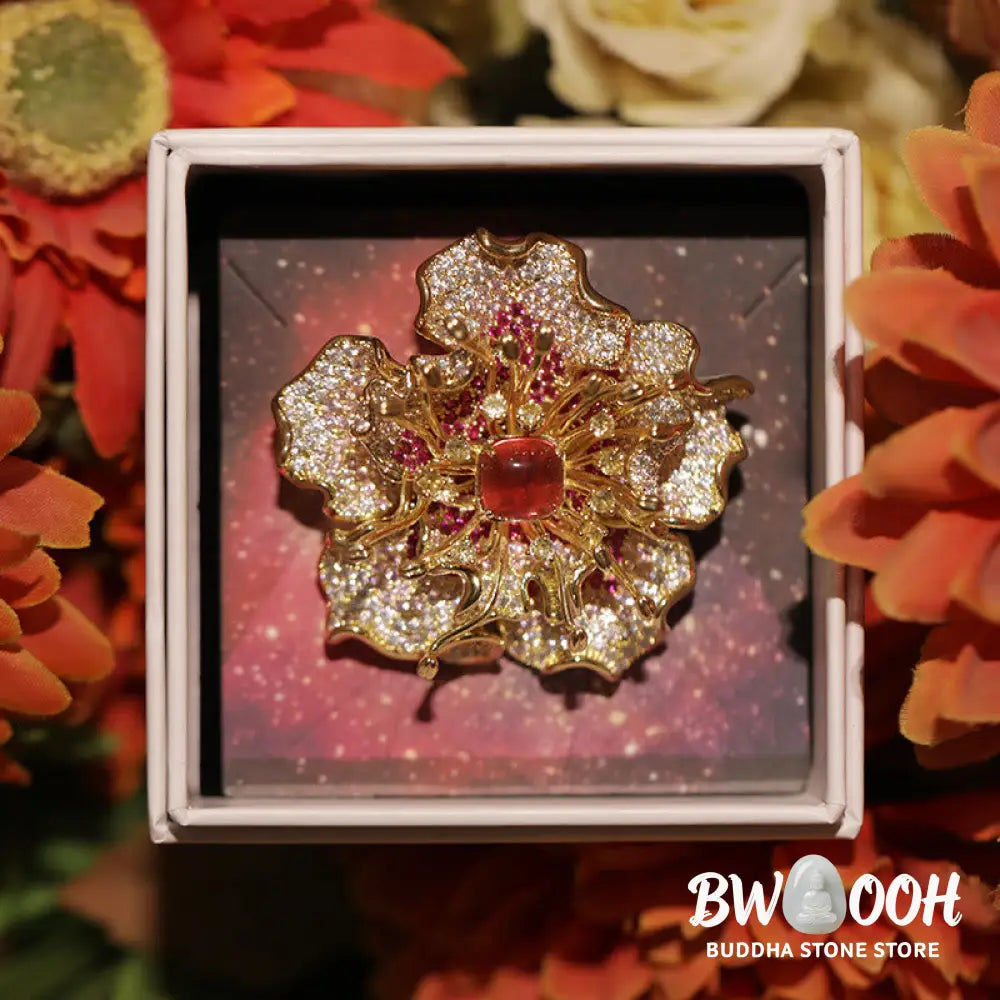 Buddha Stones Peony Flower Prosperity Copper Brooch - Brooch