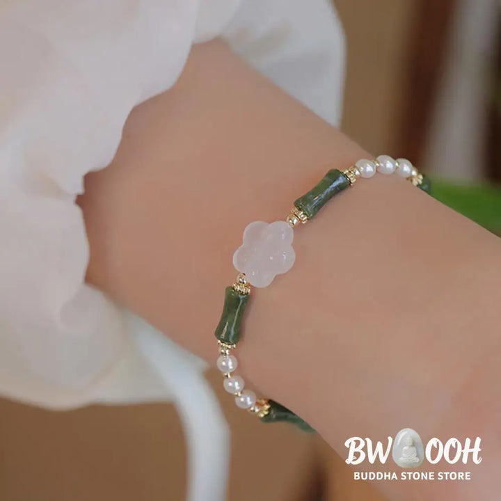 Buddha Stones Peridot Bamboo Flower Agate Pearl Peace Bracelet - BWOOOH - Peridot(Love♥Loyalty)(Wrist Circumference