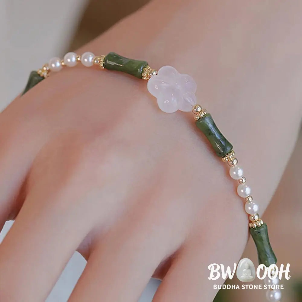 Buddha Stones Peridot Bamboo Flower Agate Pearl Peace Bracelet - BWOOOH - Peridot(Love♥Loyalty)(Wrist Circumference