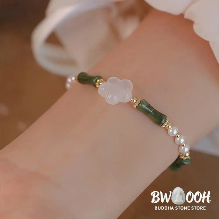 Buddha Stones Peridot Bamboo Flower Agate Pearl Peace Bracelet - BWOOOH - Peridot(Love♥Loyalty)(Wrist Circumference