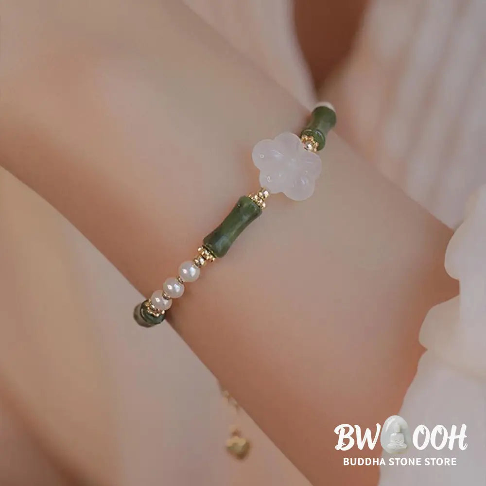 Buddha Stones Peridot Bamboo Flower Agate Pearl Peace Bracelet - BWOOOH - Peridot(Love♥Loyalty)(Wrist Circumference
