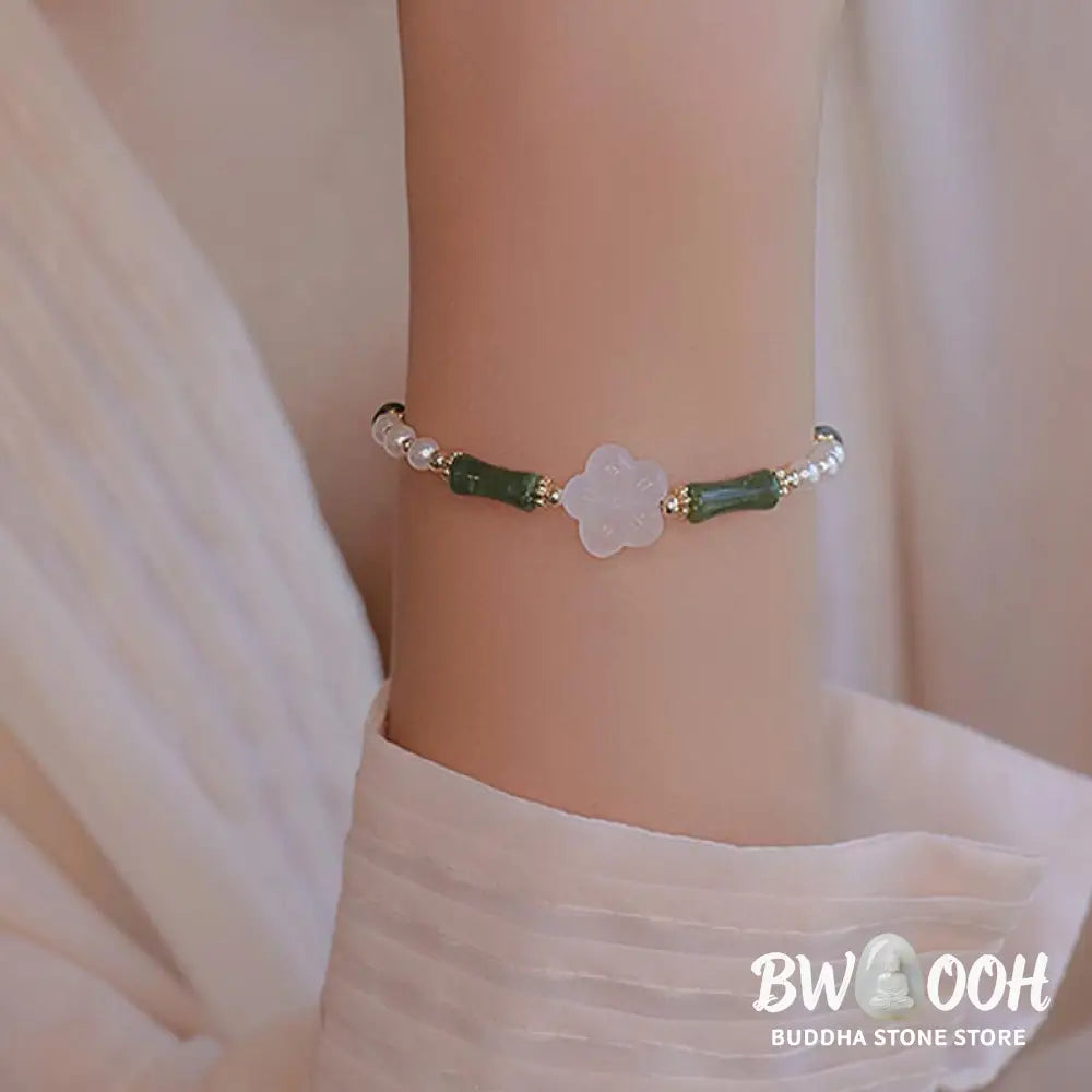 Buddha Stones Peridot Bamboo Flower Agate Pearl Peace Bracelet - BWOOOH - Peridot(Love♥Loyalty)(Wrist Circumference