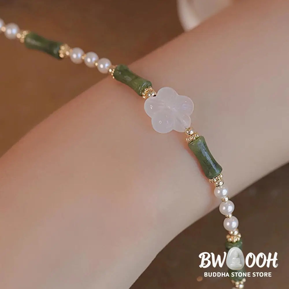 Buddha Stones Peridot Bamboo Flower Agate Pearl Peace Bracelet - BWOOOH - Peridot(Love♥Loyalty)(Wrist Circumference
