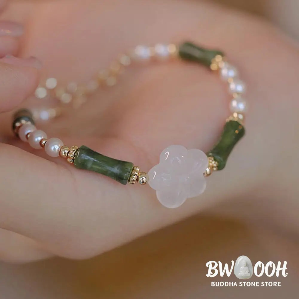 Buddha Stones Peridot Bamboo Flower Agate Pearl Peace Bracelet - BWOOOH - Peridot(Love♥Loyalty)(Wrist Circumference