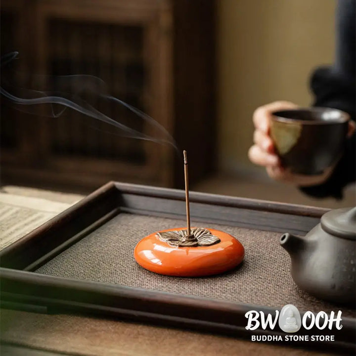 BWOOOH Persimmon Ceramic Meditation Healing Incense Burner Incense Holders - Ceramic Persimmon Incense Holder