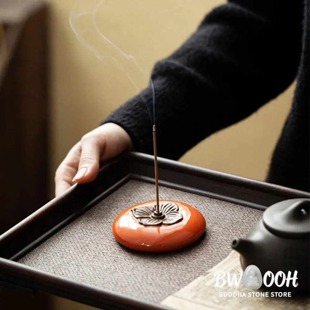 BWOOOH Persimmon Ceramic Meditation Healing Incense Burner Incense Holders - Ceramic Persimmon Incense Holder