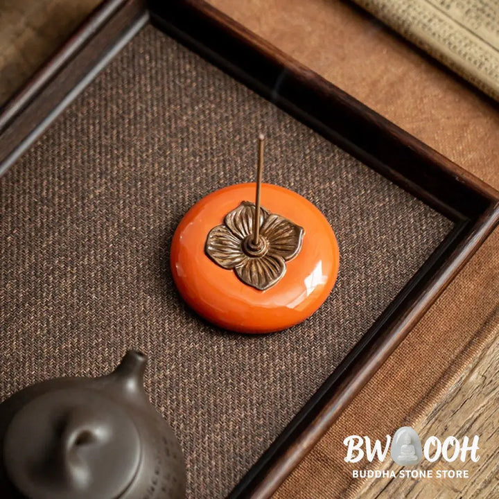 BWOOOH Persimmon Ceramic Meditation Healing Incense Burner Incense Holders - Ceramic Persimmon Incense Holder