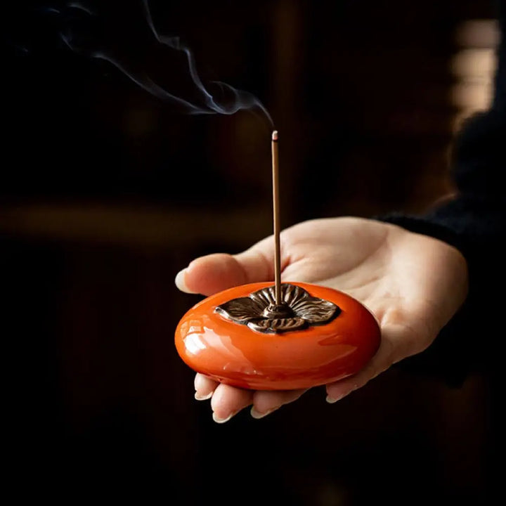 BWOOOH Persimmon Ceramic Meditation Healing Incense Burner Incense Holders - Ceramic Persimmon Incense Holder