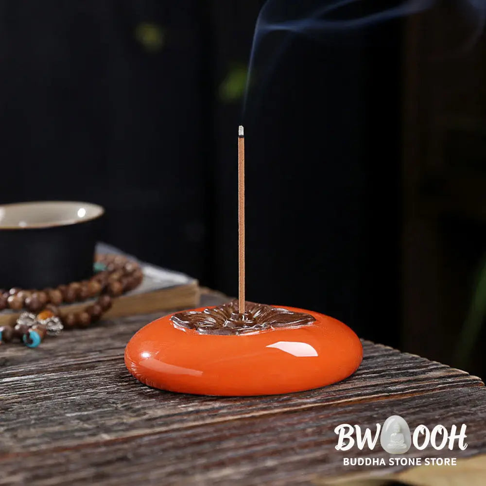 BWOOOH Persimmon Ceramic Meditation Healing Incense Burner Incense Holders - Ceramic Persimmon Incense Holder