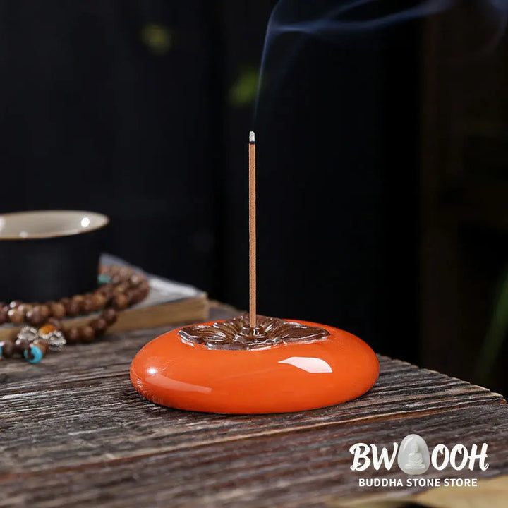 BWOOOH Persimmon Ceramic Meditation Healing Incense Burner Incense Holders - Ceramic Persimmon Incense Holder