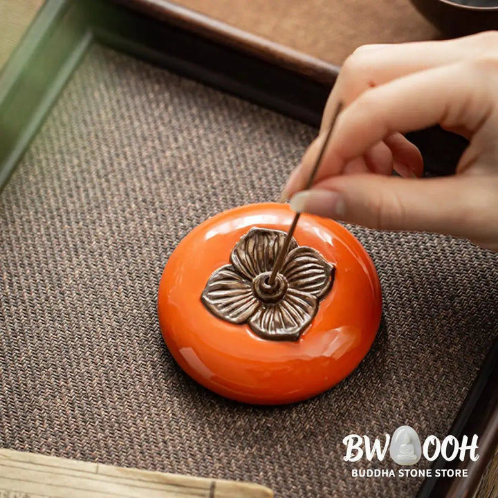 BWOOOH Persimmon Ceramic Meditation Healing Incense Burner Incense Holders - Ceramic Persimmon Incense Holder