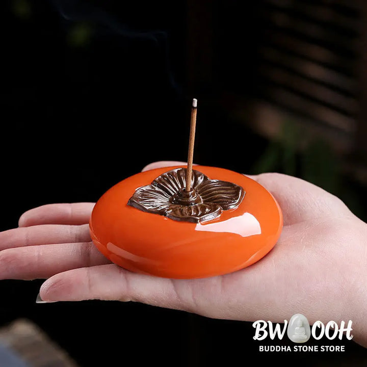 BWOOOH Persimmon Ceramic Meditation Healing Incense Burner Incense Holders - Ceramic Persimmon Incense Holder