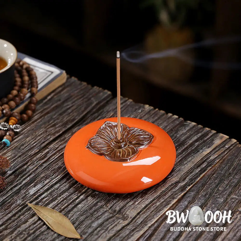 BWOOOH Persimmon Ceramic Meditation Healing Incense Burner Incense Holders - Ceramic Persimmon Incense Holder