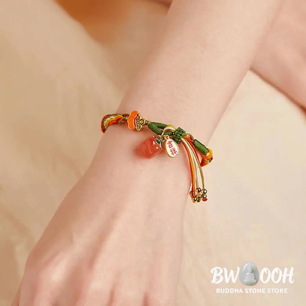Buddha Stones Persimmon Red Agate Strength Reincarnation Knot Braid String Bracelet - BWOOOH - Reincarnation Knot(Wrist