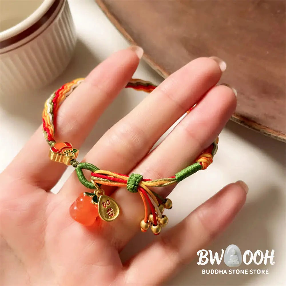 Buddha Stones Persimmon Red Agate Strength Reincarnation Knot Braid String Bracelet - BWOOOH - Reincarnation Knot(Wrist