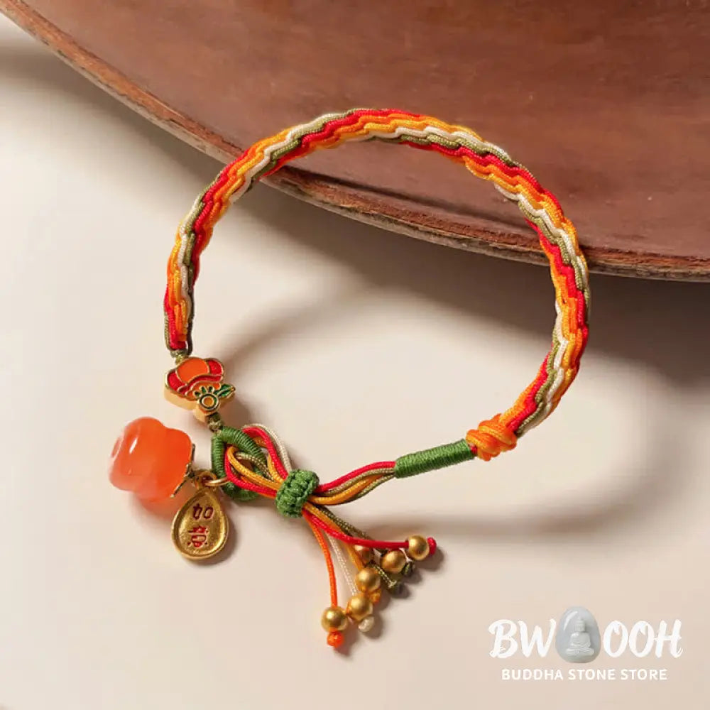 Buddha Stones Persimmon Red Agate Strength Reincarnation Knot Braid String Bracelet - BWOOOH - Reincarnation Knot(Wrist