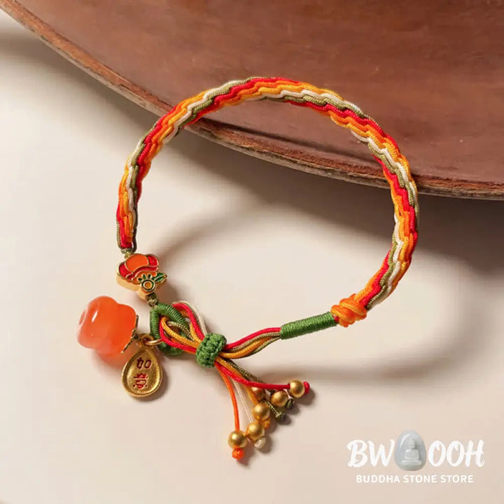 Buddha Stones Persimmon Red Agate Strength Reincarnation Knot Braid String Bracelet - BWOOOH - Reincarnation Knot(Wrist