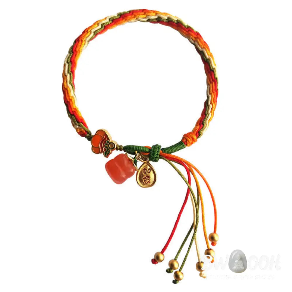 Buddha Stones Persimmon Red Agate Strength Reincarnation Knot Braid String Bracelet - BWOOOH - Reincarnation Knot(Wrist