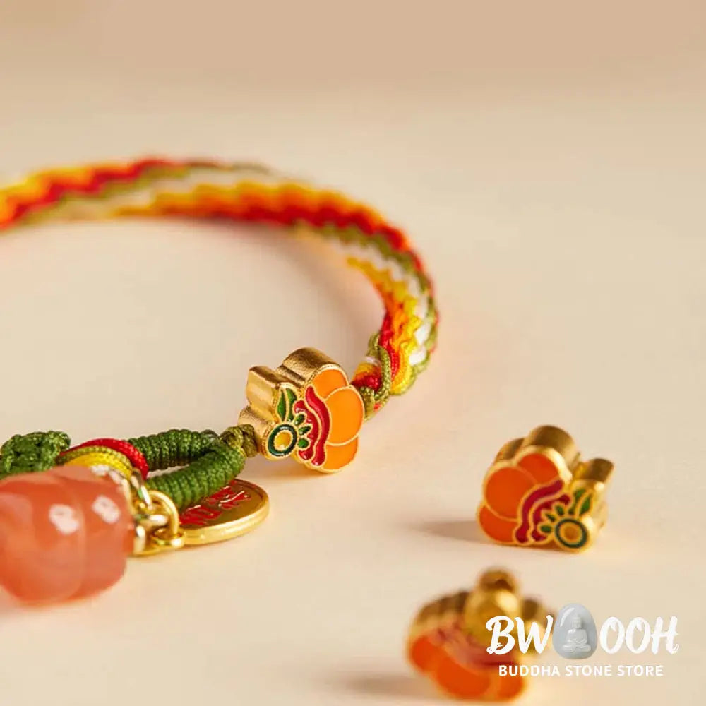 Buddha Stones Persimmon Red Agate Strength Reincarnation Knot Braid String Bracelet - BWOOOH - Reincarnation Knot(Wrist