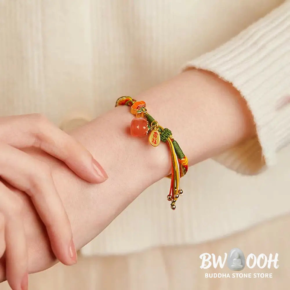 Buddha Stones Persimmon Red Agate Strength Reincarnation Knot Braid String Bracelet - BWOOOH - Reincarnation Knot(Wrist