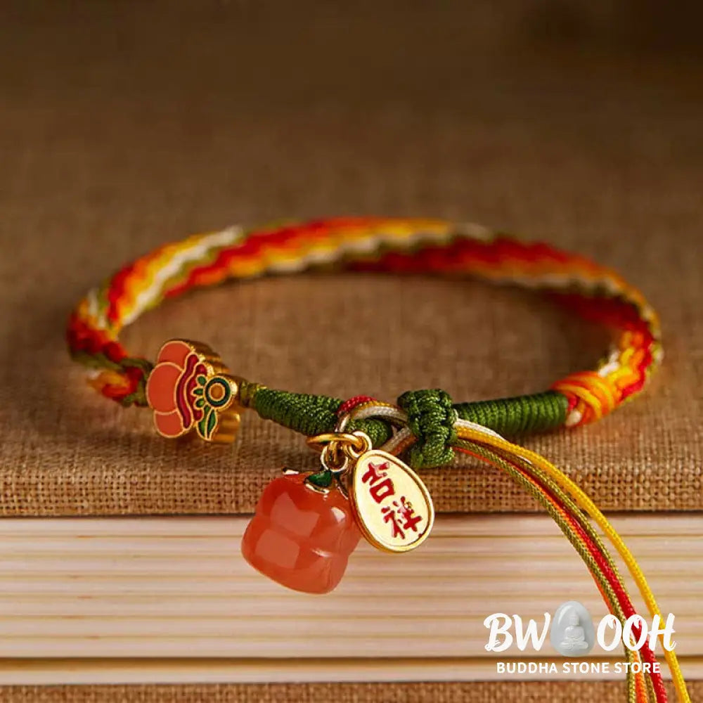Buddha Stones Persimmon Red Agate Strength Reincarnation Knot Braid String Bracelet - BWOOOH - Reincarnation Knot(Wrist